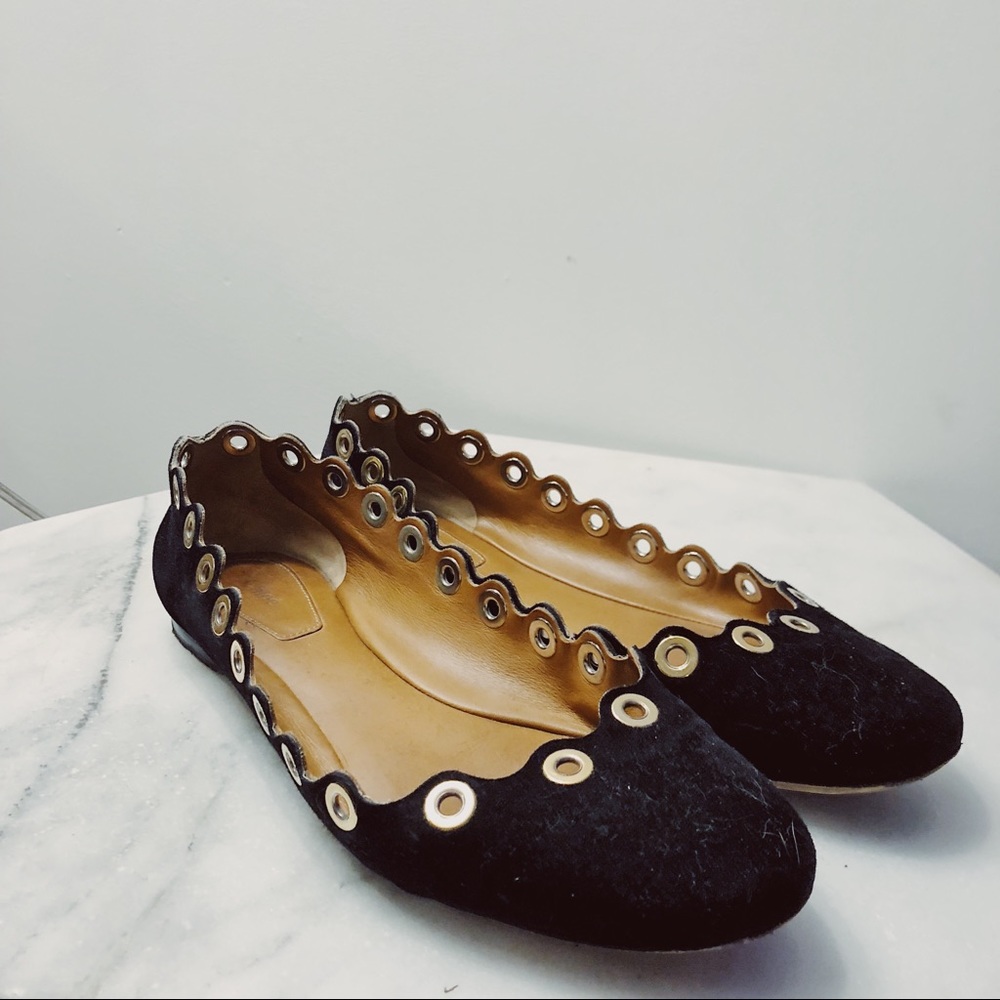 Chloe Lauren Scalloped-edge Suede Flats